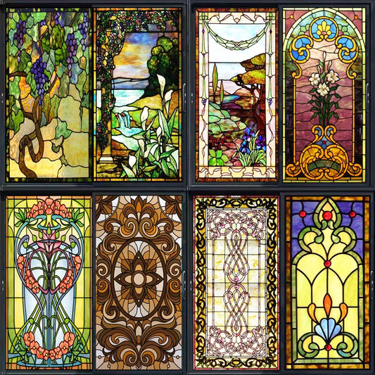 Window Film Frosted Stained Glass Films,Customized Privacy Static Cling,Church Cross Vintage Sticker,Office Home Decor