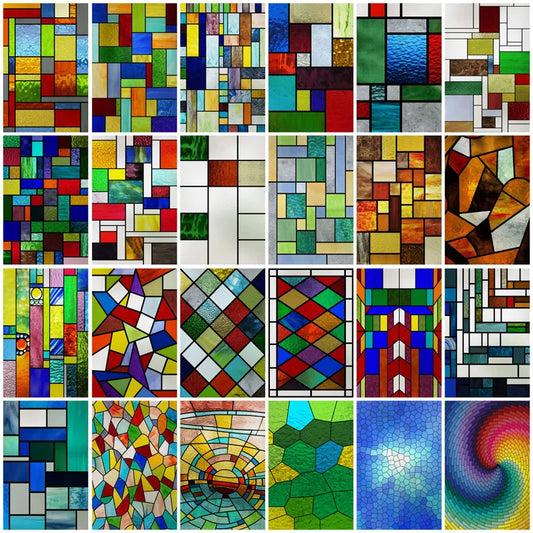 Window Film Frosted Stained Glass Films,Customized Privacy Static Cling,Church Retro Sticker,Office Home Decor,Mosaic  Grid