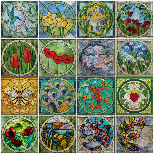 Custom Size Stained Glass Window Film Frosted Static Cling Vintage Door Sticker Flora Leaves For Kitchen Bathroom Home Decor