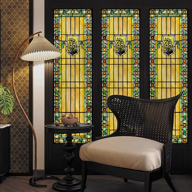 Window Film Frosted Stained Glass Films,Church Static Cling,Privacy Retro Door Sticker,Kitchen Office Home Decor Customized