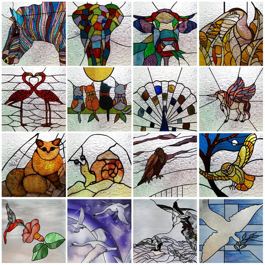 Custom size 3D Matte Window Film Stained Glass Decor Uv Window Sticker Privacy Frosted Static Cling Window Decal Animal Cat Bird