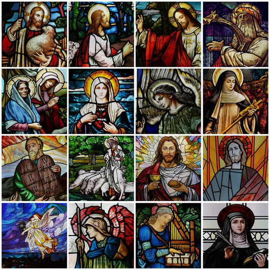 Custom Frosted Stained Glass Window Film,PVC Static Cling Films,Virgin Mary/Jesus Church Decor Foil Stickers