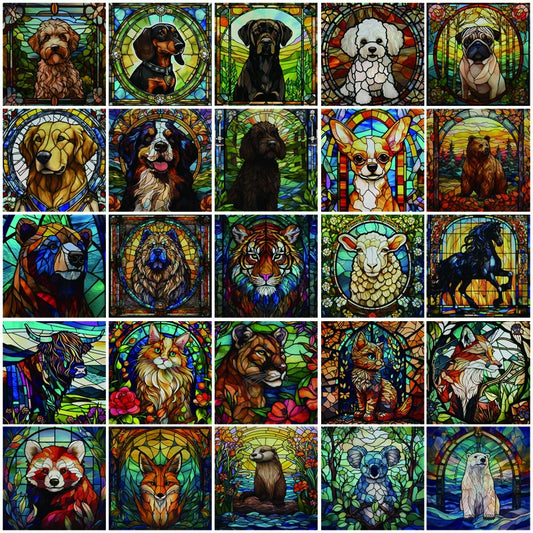Custom size Window Film Stained Glass Films Frosted Privacy Static Cling Retro Dog Tiger Cat Sticker Bathroom Skylight Decor