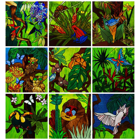 Custom Frosted Stained Glass Window Film,PVC Static Cling Films,Plants, forest animals Home Decor Foil Stickers