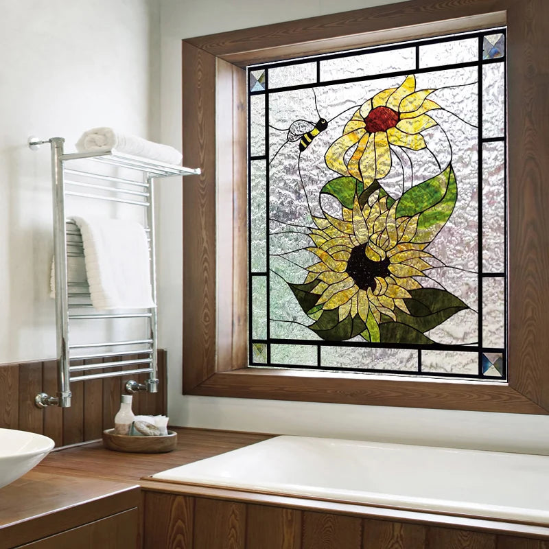 Window Film Frosted Stained Glass Films,Customized Art Deco Design Birds Static Cling Sticker,Home Decor Foil Window Treatment