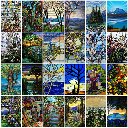Custom Size Window Film Stained Glass Stickers Static Cling Frosted Privacy Vintage Classic  Artworks For Window Door Home Decor