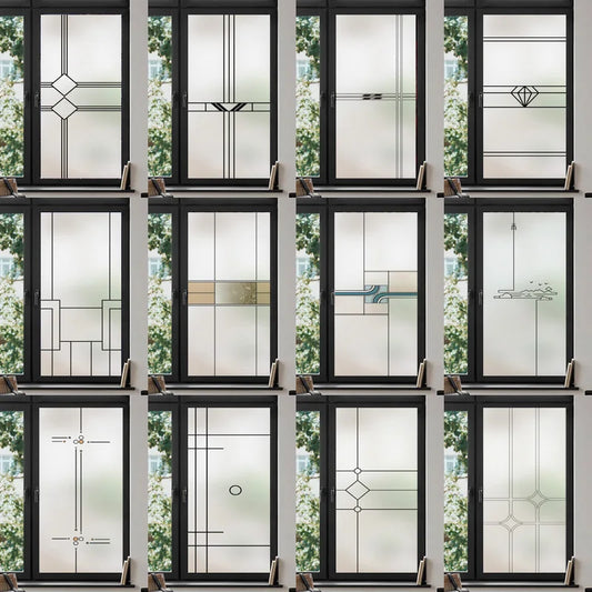 Custom Size Stained Glass Window Film,Frosted Privacy Static Cling,Black Lattice Stickers,Kitchen Bathroom Door Home Decor