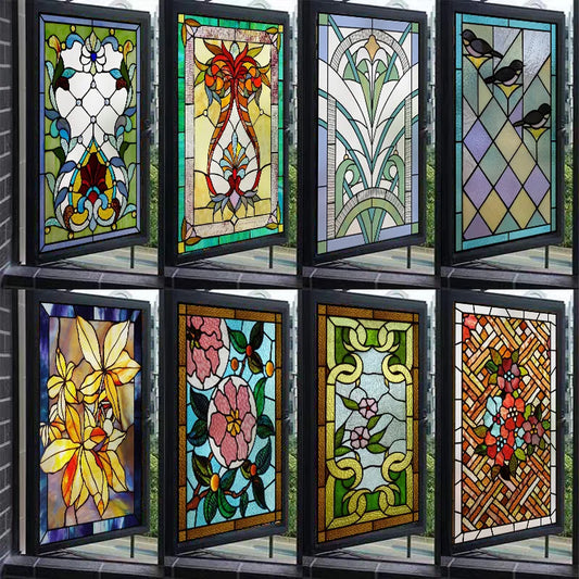 Window Film Frosted Stained Glass Films,Customized Privacy Static Cling,Church Retro Vintage Sticker,Office Home Decor