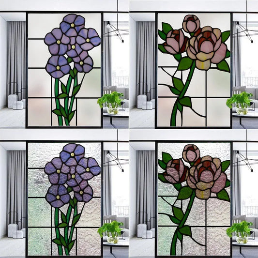 Window Film Frosted Stained Glass Films Customized Flower Rose Static Cling Sticker,Home Decor Foil Window Treatment