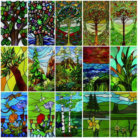 Custom size Glass Films,Stained Glass Stickers,Static Cling,Frosted Privacy Print Tree,Rivers For Window Door Home Decor