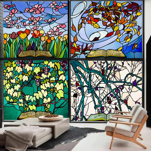 Custom Size Stained Glass Window Film Frosted Privacy Static Cling Church Mythological People For Transom Window Home Decor