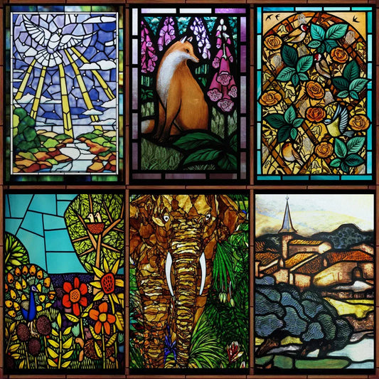 Custom Size Window Film Stained Glass Stickers Static Cling Frosted Privacy Vintage pattern trees For Window Door Home Decor