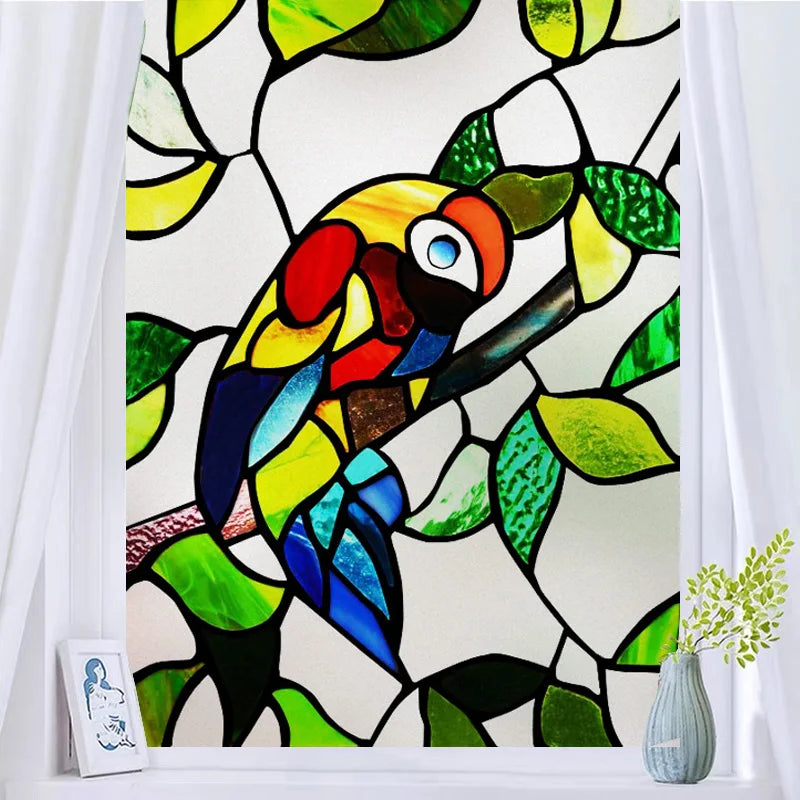 Stained Glass Wndow Film Frosted Glass Sticker Forest Custom Size Animals Plants For Kids Room Door Light Box Poster Home Decor