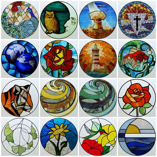 Customized Stained Glass Window Glass Films,Privacy Frosted Static Cling, Classic Pattern For Round Window Door Home Decor