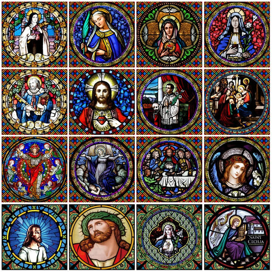 Custom Frosted Stained Glass Window Film,PVC Static Cling ,Church Jesus Mary Angels Picture Stickers Window Treatment Home Decor