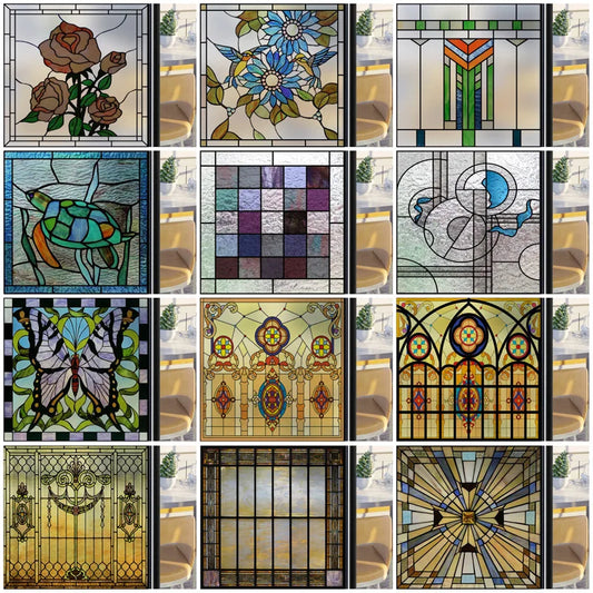 Window Film Frosted Stained Glass Films,Customized Art Deco Design Static Cling Door Sticker,Home Decor Foil Window Treatment