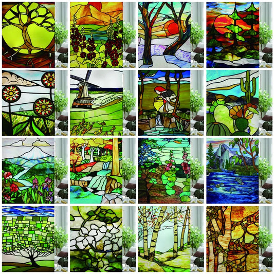 Custom size Glass Films,Stained Glass Stickers Static Cling,Frosted Privacy Print Tree,Rivers,Hill For Window Door Home Decor