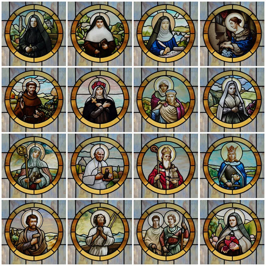 Custom Frosted Stained Glass Window Film,PVC Static Cling Films,Patron Saint of Catholic Church Decor Foil Stickers