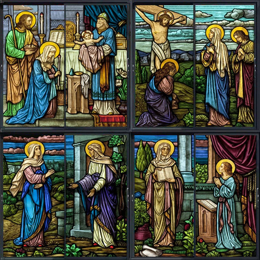 Custom size Window Stained Glass film Door sticker Christian Pictures Wall Stickers Glass decor church Jesus Poster Cus