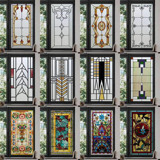Custom Size Stained Glass Window Film Frosted Privacy Static Cling Retro Prairie Matte Sticker Bathroom Door Office Home Decor