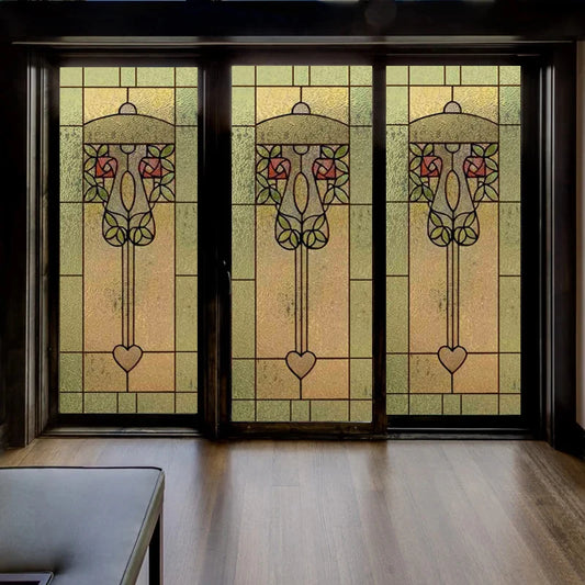 Custom Size Stained Glass Window Film Vintage Stickers Static Cling For Kitchen Bathroom Bedroom Glass Sliding Door Home Decor