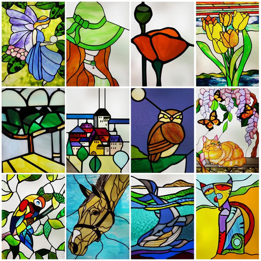 Stained Glass Wndow Film Frosted Glass Sticker Forest Custom Size Animals Plants For Kids Room Door Light Box Poster Home Decor