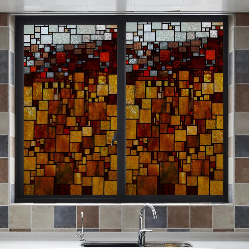 Window Film 3D Frosted Stained Glass Films,Customized Art Design Mosaic Static Cling Sticker,Home Decor Foil Window Treatment