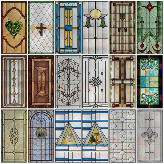 Window Film Frosted Stained Glass Films,Customized Privacy Static Cling,Church Style Door Sticker,For Office Home Bathroom Decor