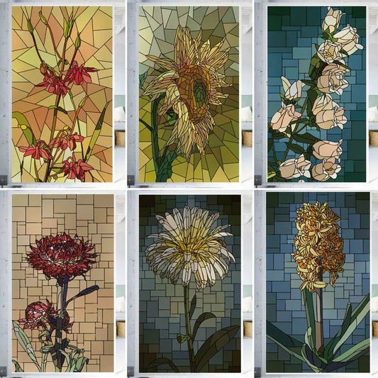 Window Film Frosted Stained Glass Films,Customized Art Deco Design Flowers Static Cling Sticker,Home Decor Foil Window Treatment