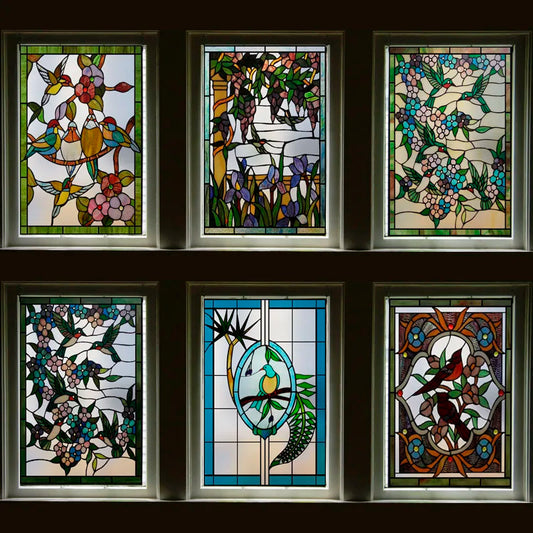 Window Film Frosted Stained Glass Films Customized Art Peacock Hummingbird Static Cling Sticker,Home Decor Window Treatment