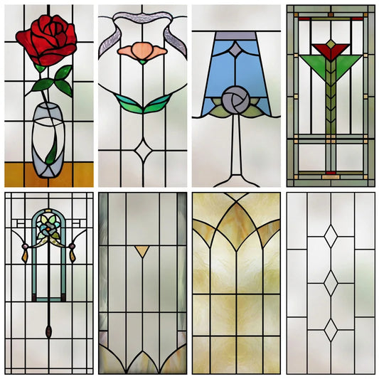 Custom Size Stained Glass Window Film,Frosted Privacy Static Cling,Retro Prairie Style Stickers,Kitchen Bathroom Door Home Decor