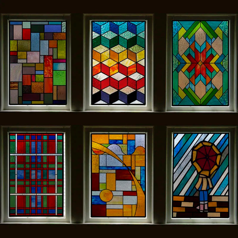 Window Film 3D Frosted Stained Glass Films,Customized Art Design Mosaic Static Cling Sticker,Home Decor Foil Window Treatment