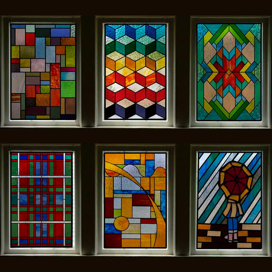 Window Film 3D Frosted Stained Glass Films,Customized Art Design Mosaic Static Cling Sticker,Home Decor Foil Window Treatment