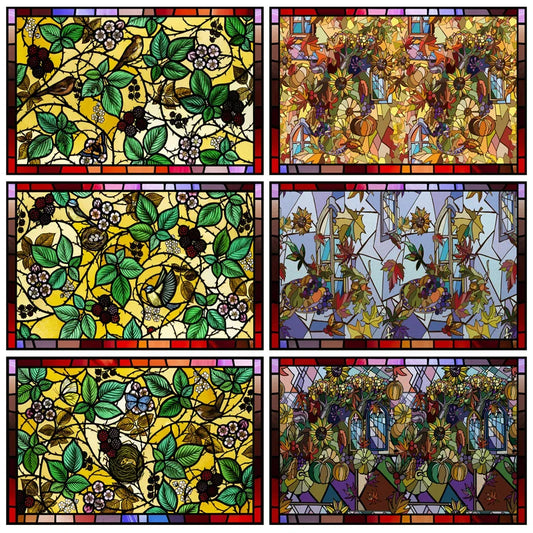Custom Size Stained Glass Window Film Frosted Privacy Static Cling  Vintage For Transom Window Glass Home Decor Trees,Flower