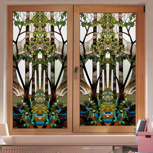 Church Colored Frosted Window Film,Decorative Stained Glass Door Sticker,Self adhesive/Static Cling ,Tree,can do custom size