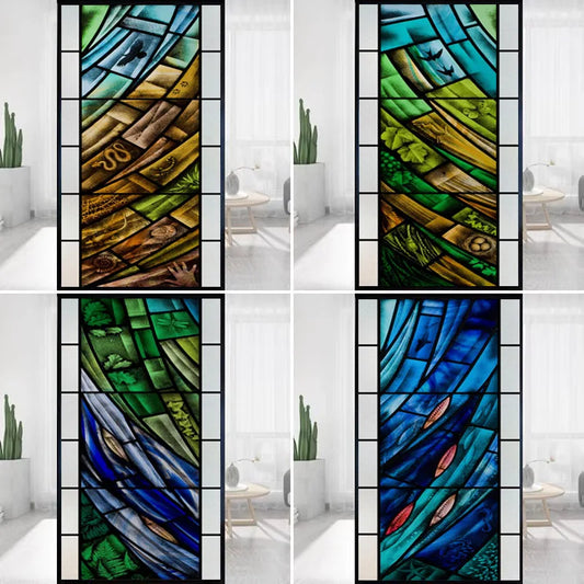 Custom size Stained Glass Window Film Retro Stickers Static Cling For Kitchen Bathroom Bedroom Glass Sliding Door Home Decor