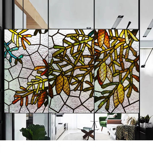 Custom size 3D Matte Window Film Stained Glass Decorative Uv Sticker Privacy Frosted Static Cling Decal for Glass Door Tree
