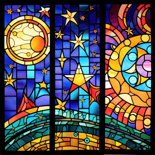 Window Film Frosted Stained Glass Films,Customized Privacy Static Cling,Church Retro Sticker,Office Home Decor,Sun and moon
