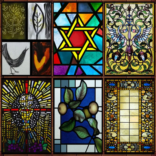 Custom size Glass Films Stained Glass Sticker Static Cling Frosted Privacy Vintage Plant Church Style For Window Door Home Decor