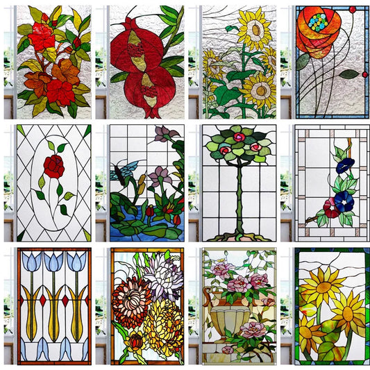 Window Film Frosted Stained Glass Films Print Flowers Static Cling Privacy Door Sticker Kitchen Office Home Decor Customized