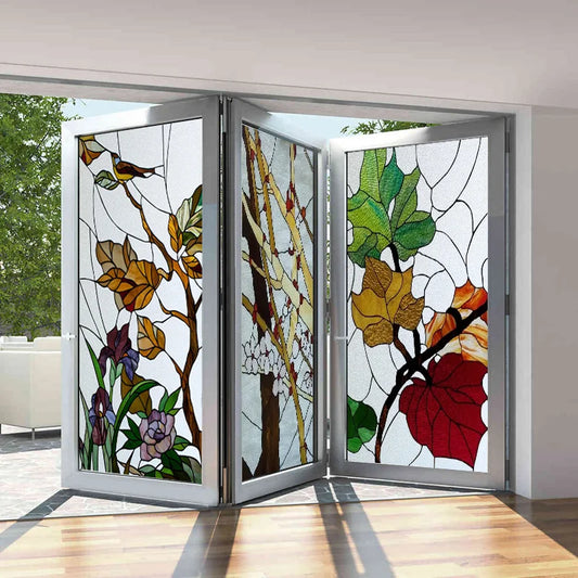 Custom Size Window Films, Frosted Stained Glass Film,Privacy Static Cling,Rose,Flower, Fruit Sticker,For Bathroom Kitchen Home