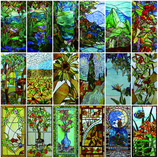 Window Film,Frosted Stained Glass Films,Church Static Cling,Door Sticker,Print SunFlower,Tree,Fruit,Birds,Home Decor Customized