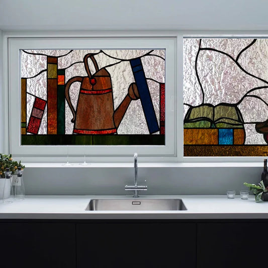 Custom size 3D Matte Window Film Stained Glass Decor Uv Window Sticker Privacy Frosted Static Cling Decal Book Pattern for Glass